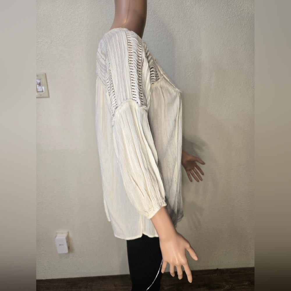 Denim & Supply Ralph Lauren Cream Crochet Trim Peasant Top  $125 Size Small - Picture 5 of 9